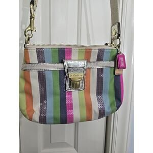 Coach Poppy Pink Green Blue Striped Sequin Crossbody Purse 47064 EUC Hardly Used